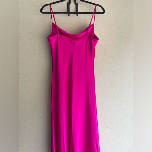 Satin Cowl Neck Asymmetrical Hem Maxi Slip Dress - Picture 4 of 5